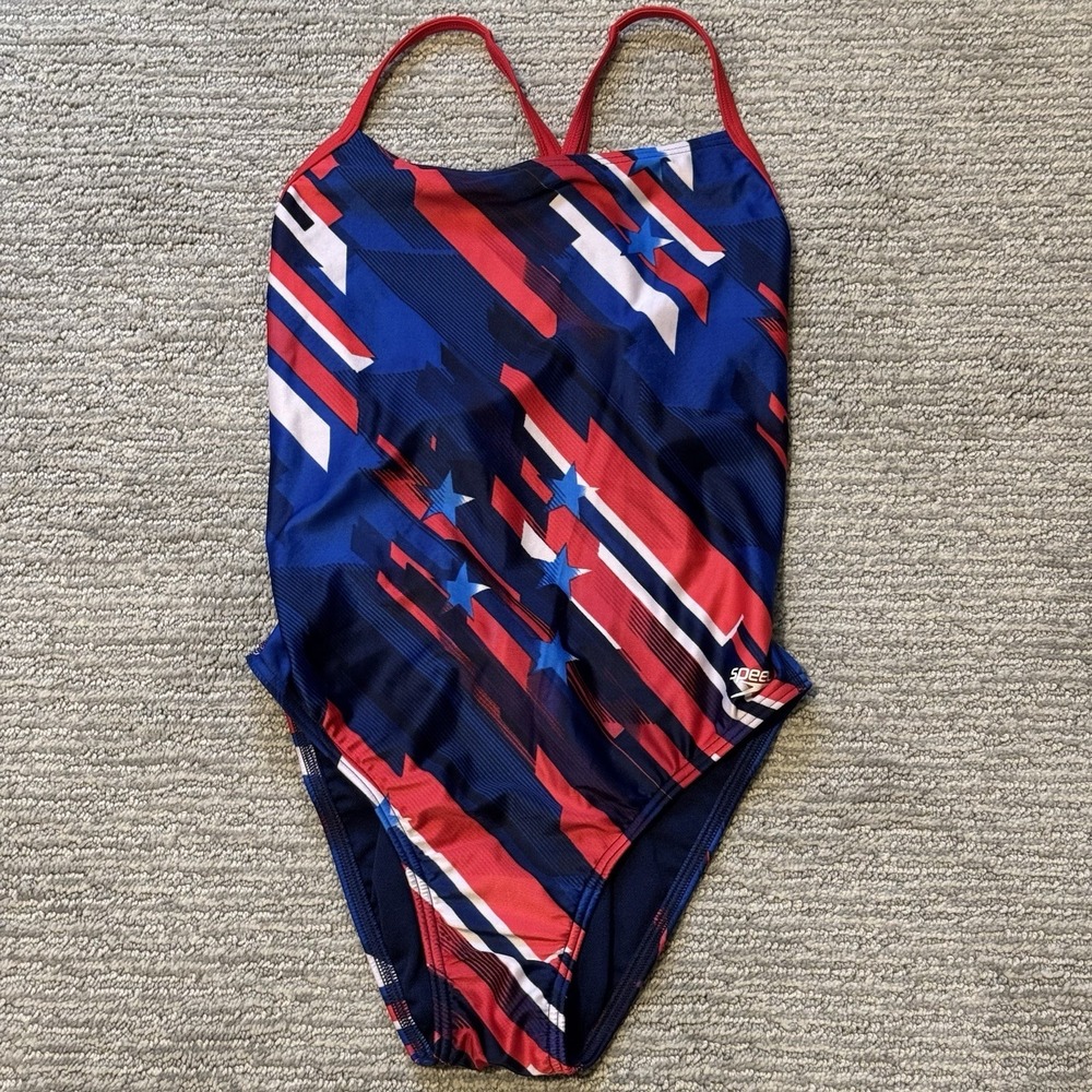 Speedo PRO LT USA Stars and‎ Stripes Multicolor One-Piece Swimsuit Size 8/34